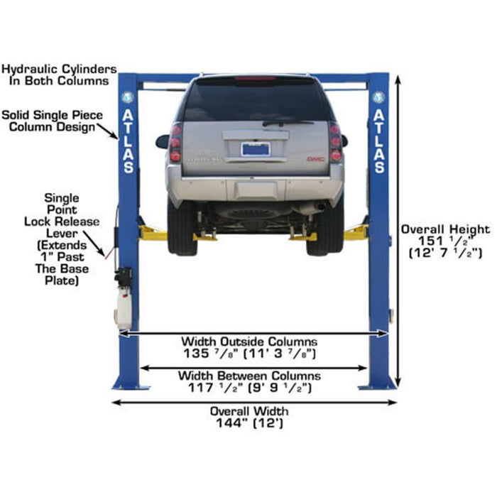 Atlas Automotive Equipment - OHX10000X Commercial Grade Extra Tall 10,000 lb. Capacity 2-Post Lift